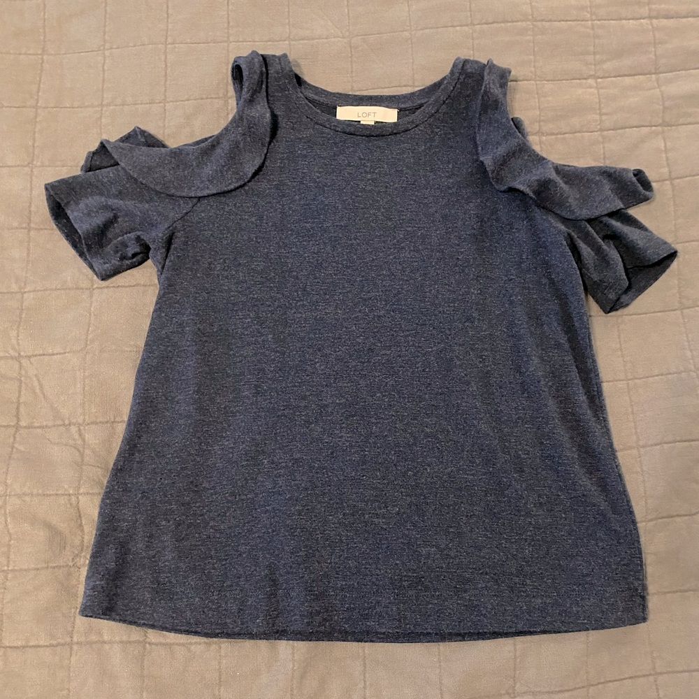 LOFT cold shoulder top with ruffles size M